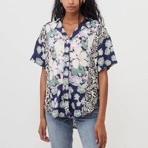 FREE PEOPLE We The Free Vacay Away Floral Shirt Cool Combo
